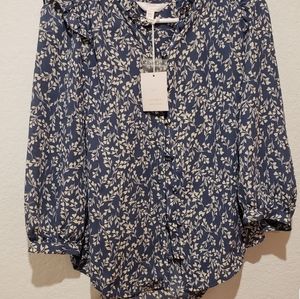Lauren Conrad Women's XS Lightweight Floral Vine Knot Button Blouse.